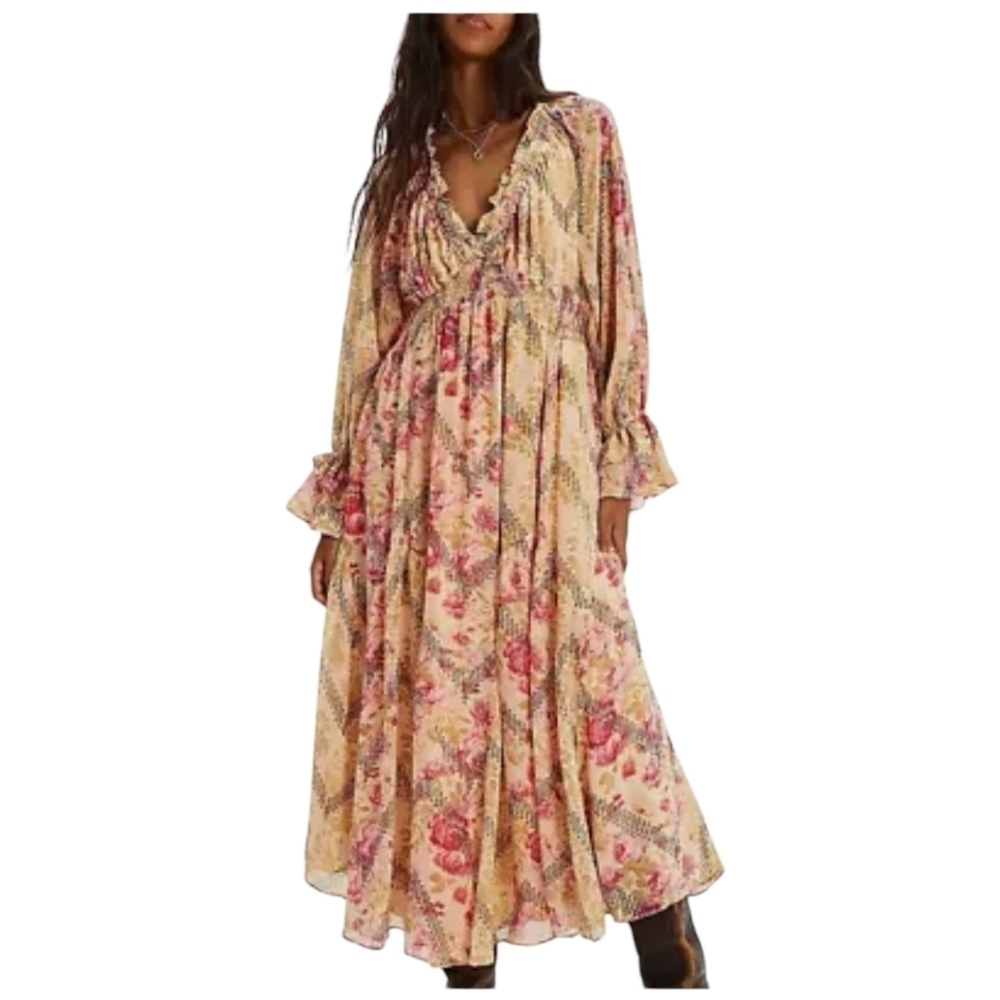 Free People Boho Romantic Floral Flowy Lena Midi Dress NWT Size Small
